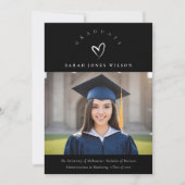 Minimaal Zwart & Wit Hart Foto Afstuderen Pet Aankondiging (Voorkant)