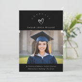 Minimaal Zwart & Wit Hart Foto Afstuderen Pet Aankondiging (Staand voorkant)