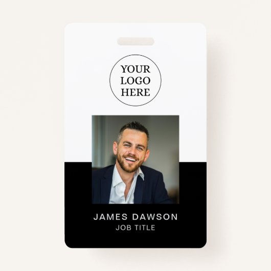 Minimaal zwart-wit Kantoor-medewerker Foto-ID QR Badge (Voorkant)