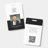 Minimaal zwart-wit Kantoor-medewerker Foto-ID QR Badge (Front & Back)