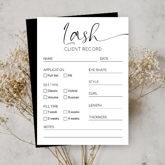 Minimaal zwart-wit lade clientrecordformulier visitekaartje
