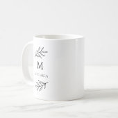 Minimaal zwart-wit leder-monogram van botanische b koffiemok (Voorkant links)