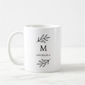Minimaal zwart-wit leder-monogram van botanische b koffiemok (Links)