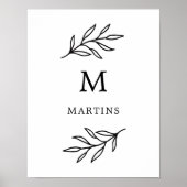 Minimaal zwart-wit leder-monogram van botanische b poster (Voorkant)