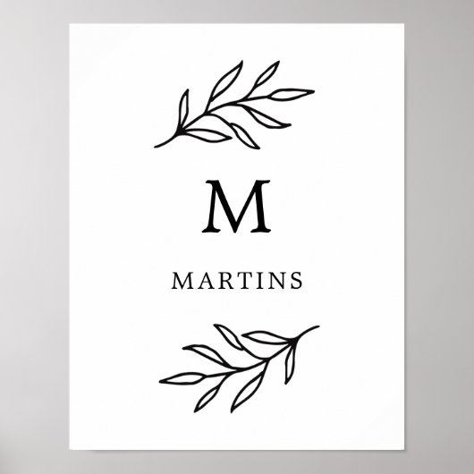 Minimaal zwart-wit leder-monogram van botanische b poster (Voorkant)
