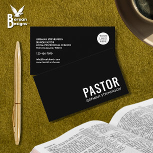 Minimaal Zwart Wit Logo QR Code PASTOR Visitekaartje