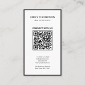 Minimaal Zwart Wit Modern QR Code Logo Visitekaartje (Achterkant)