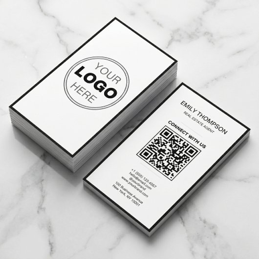 Minimaal Zwart Wit Modern QR Code Logo Visitekaartje
