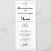 Minimaal Zwart-wit Monogram Bruiloft Menu Kaart (Voorkant)