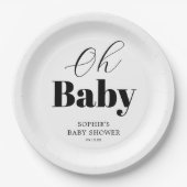 Minimaal zwart wit OH Baby shower Papieren Bordje (Voorkant)