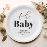 Minimaal zwart wit OH Baby shower Papieren Bordje<br><div class="desc">Moderne baby showers borden met een effen witte achtergrond,  de titel "oh baby" en een elegante sjabloon die gemakkelijk te personaliseren is.</div>