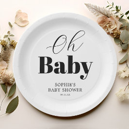 Minimaal zwart wit OH Baby shower Papieren Bordje