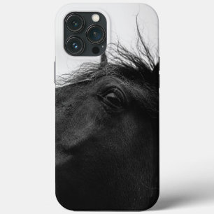 Minimaal zwart-wit paardportret Equestrian iPhone 13 Pro Max Hoesje