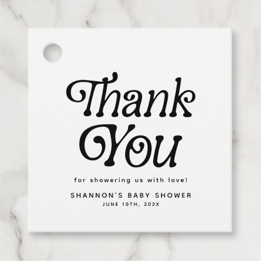 Minimaal zwart-wit retro Baby shower Dank u Bedankjes Labels (Voorkant)
