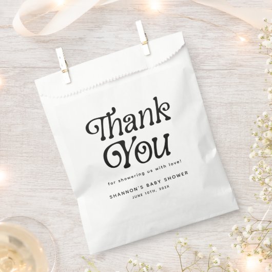 Minimaal zwart-wit retro Baby shower Dank u Bedankzakje (Geknipt)