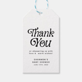 Minimaal zwart-wit retro Baby shower Dank u Cadeaulabel