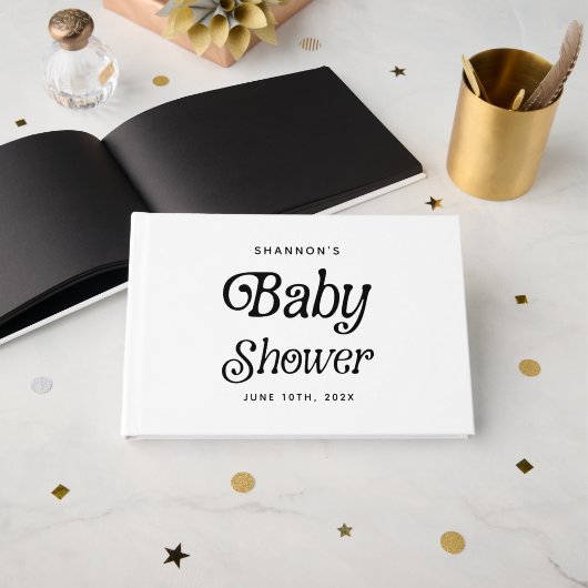 Minimaal zwart-wit Retro Baby shower Gastenboek (Voorkant open)