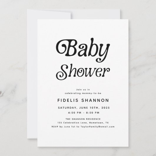Minimaal zwart-wit Retro Baby shower Kaart (Voorkant)