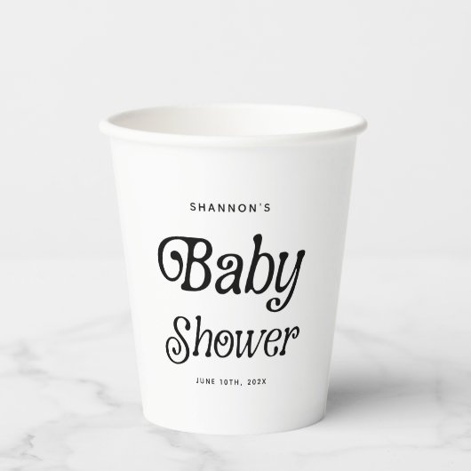 Minimaal zwart-wit Retro Baby shower Papieren Bekers (Voorkant)