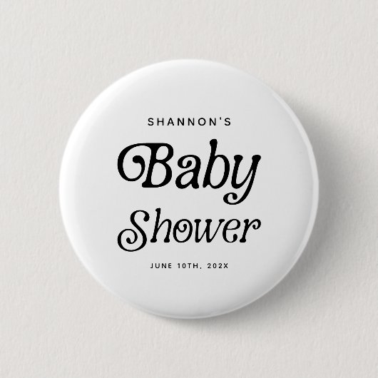 Minimaal zwart-wit Retro Baby shower Ronde Button 5,7 Cm (Voorkant)
