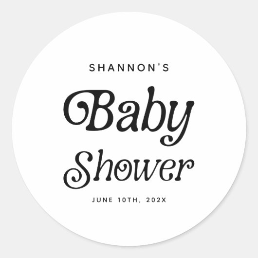 Minimaal zwart-wit Retro Baby shower Ronde Sticker (Voorkant)