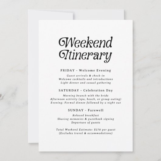 Minimaal zwart-wit Retro Bachelorette Weekend Kaart (Achterkant)