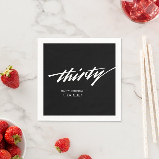 Minimaal Zwart Wit Script 30e Verjaardagsfeestje Servet (Insitu)