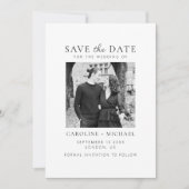 Minimaal zwart-wit script foto save the date (Voorkant)