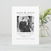 Minimaal zwart-wit script foto save the date (Staand voorkant)
