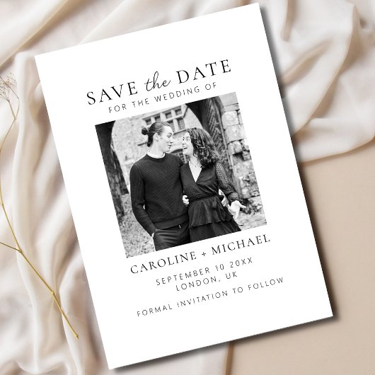 Minimaal zwart-wit script foto save the date