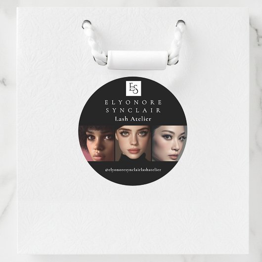 Minimaal Zwart Wit Script Wimper Foto Logo Ronde Sticker