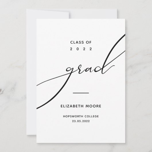 Minimaal Zwart Wit Typografie Custom Photo Afstude Aankondiging (Voorkant)