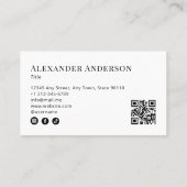 Minimaal zwart-wit Voeg uw Logo QR-code toe Visitekaartje (Achterkant)