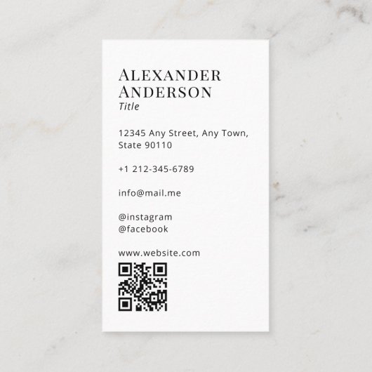 Minimaal zwart-wit Voeg uw Logo QR-code toe Visitekaartje (Achterkant)