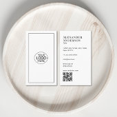 Minimaal zwart-wit Voeg uw Logo QR-code toe Visitekaartje