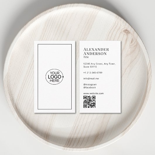 Minimaal zwart-wit Voeg uw Logo QR-code toe Visitekaartje