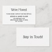 Minimaal zwart-wit "We hebben verplaatst" Kaart Visitekaartje (Voorkant / Achterkant)