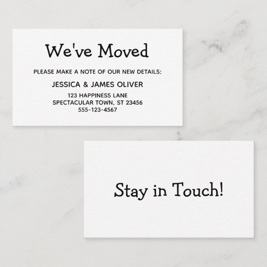 Minimaal zwart-wit "We hebben verplaatst" Kaart Visitekaartje (Voorkant / Achterkant)