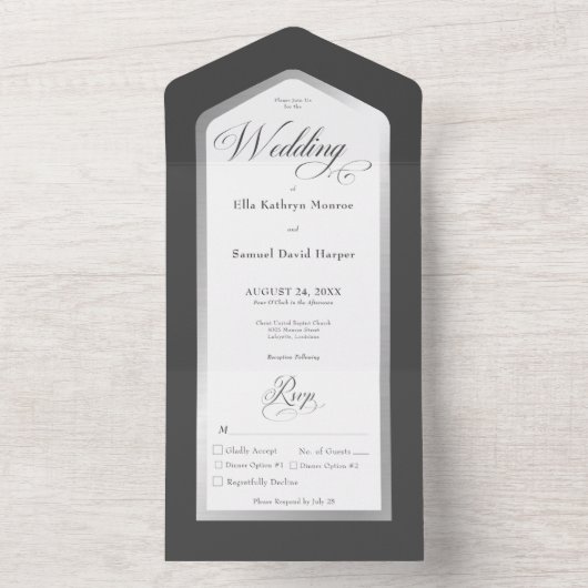 Minimaal Zwart & Wit Zilver Modern Diner All In One Uitnodiging (Binnen)