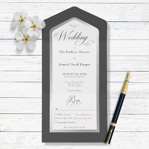 Minimaal Zwart & Wit Zilver Modern Diner All In One Uitnodiging