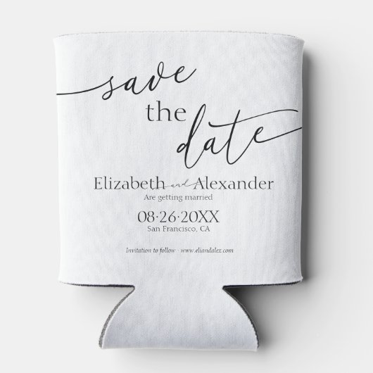 Minimaal zwart-witscript Fancy De datum opslaan Blikjeskoeler (Achterkant)