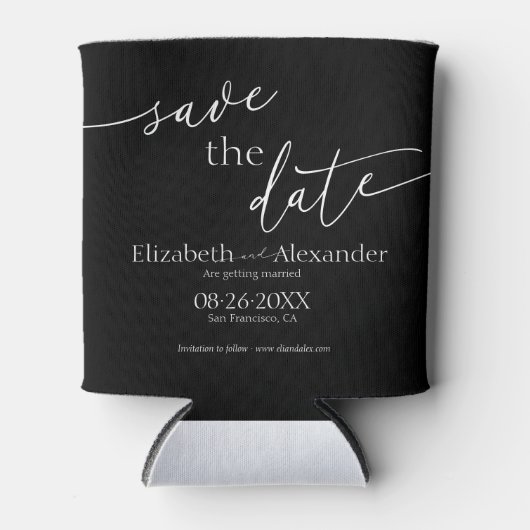 Minimaal zwart-witscript Fancy De datum opslaan Blikjeskoeler (Voorkant)