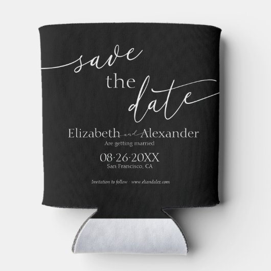 Minimaal zwart-witscript Fancy De datum opslaan Blikjeskoeler (Achterkant)