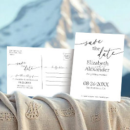 Minimaal zwart-witscript Fancy De datum opslaan Briefkaart