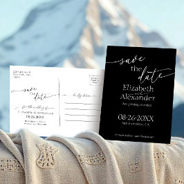 Minimaal zwart-witscript Fancy De datum opslaan Briefkaart