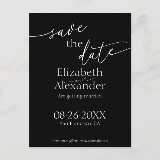 Minimaal zwart-witscript Fancy De datum opslaan Briefkaart (Voorkant)