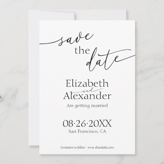 Minimaal zwart-witscript Fancy De datum opslaan Kaart (Voorkant)