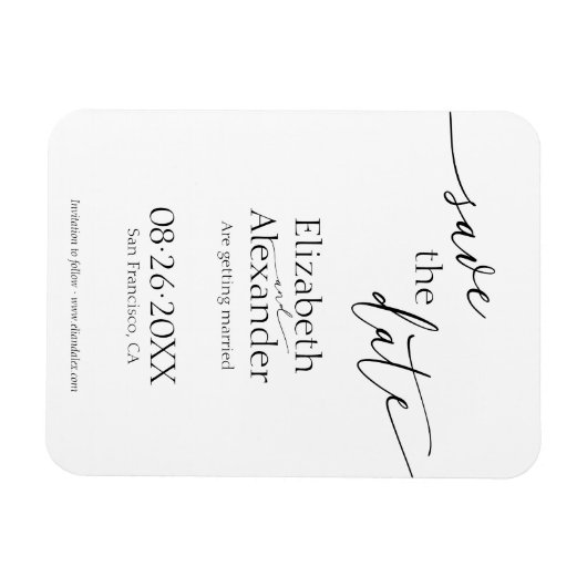 Minimaal zwart-witscript Fancy De datum opslaan Magneet (Horizontaal)