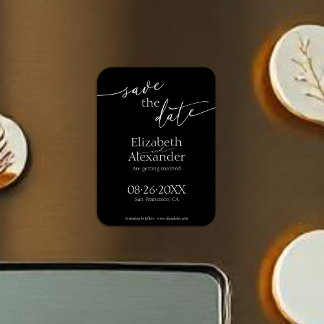 Minimaal zwart-witscript Fancy De datum opslaan Magneet