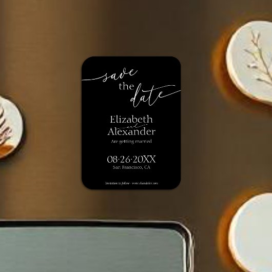 Minimaal zwart-witscript Fancy De datum opslaan Magneet